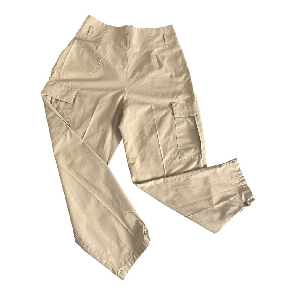 ZARA Women’s Baggy Cargo Pants Khaki High Waist Utility Pockets Streetwear Sz M - Picture 7 of 9